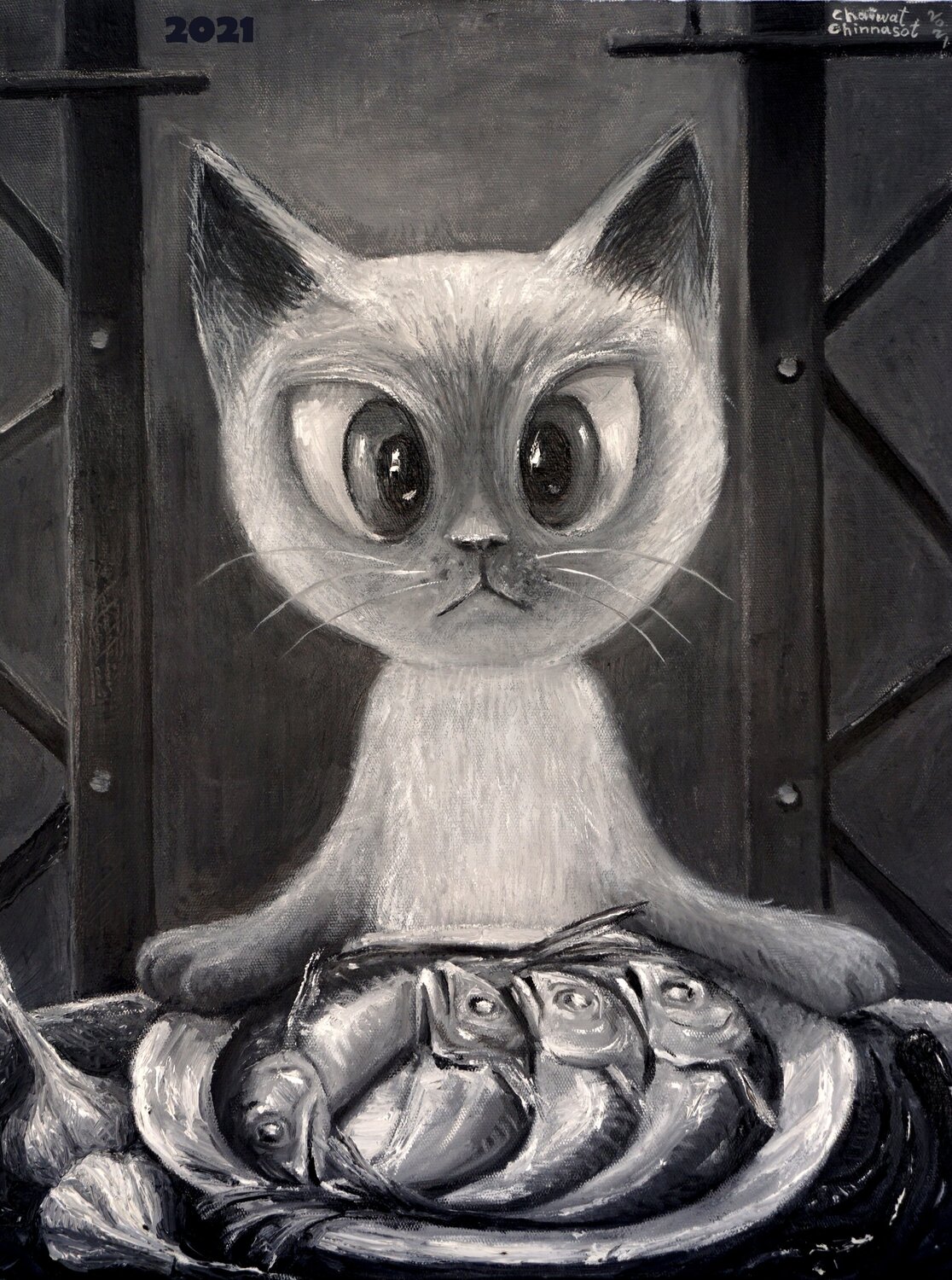 Cat Chaiwat Chinnasot Original painting for sale