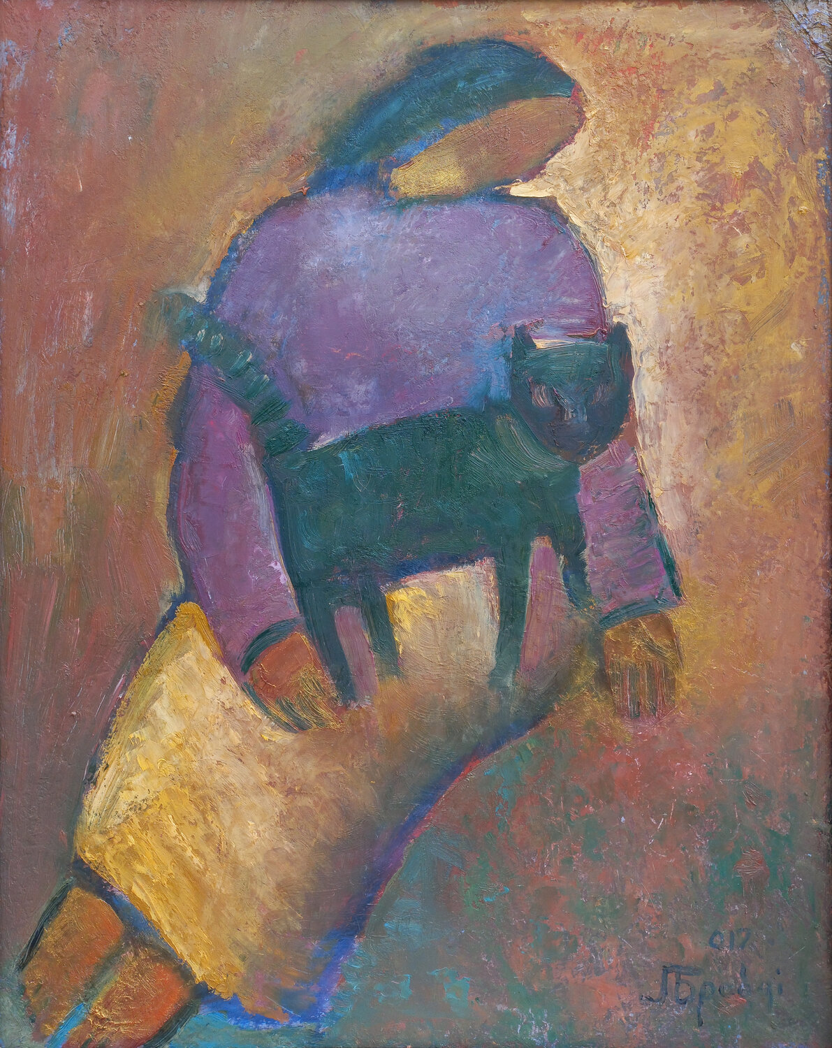 Woman and the Cat Larisa Brovdi Original painting for sale