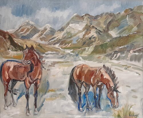 Brumbies on the Snowy Mountains von Liz Lovell, Malerei kaufen auf Select