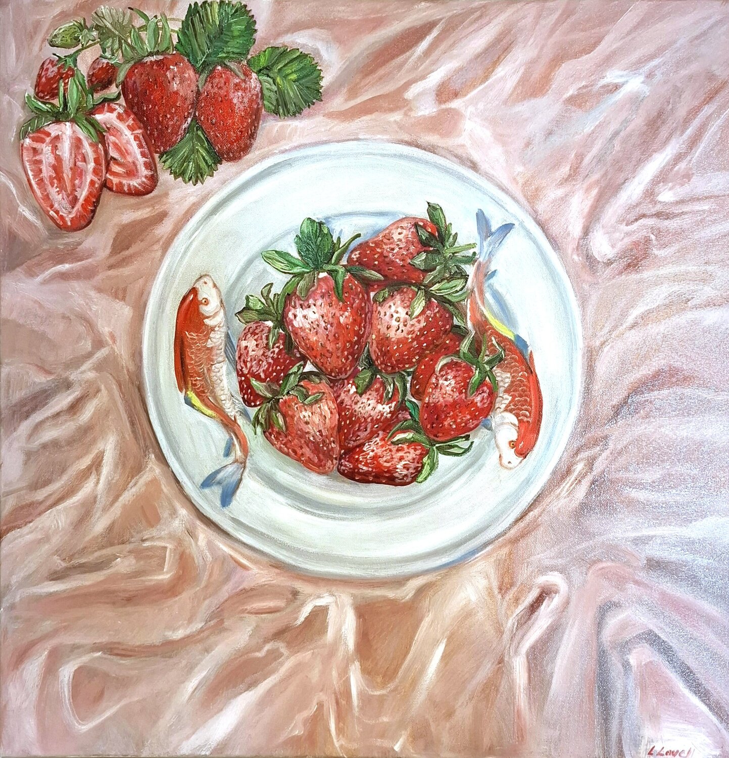 Strawberries and Silk Liz Lovell Originalgemälde zu verkaufen