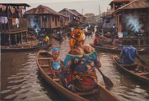 "Life in the Lagoon" by Wilson Felix Olugu, Painting for Sale on Select
