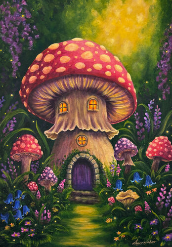 Mushroom House by Leonnie Fisher, Painting for Sale on Select