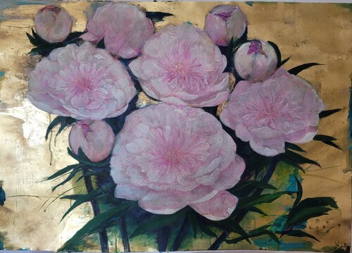 Peonies in gold von Frederica Henrieta Lecornu, Malerei kaufen auf Select