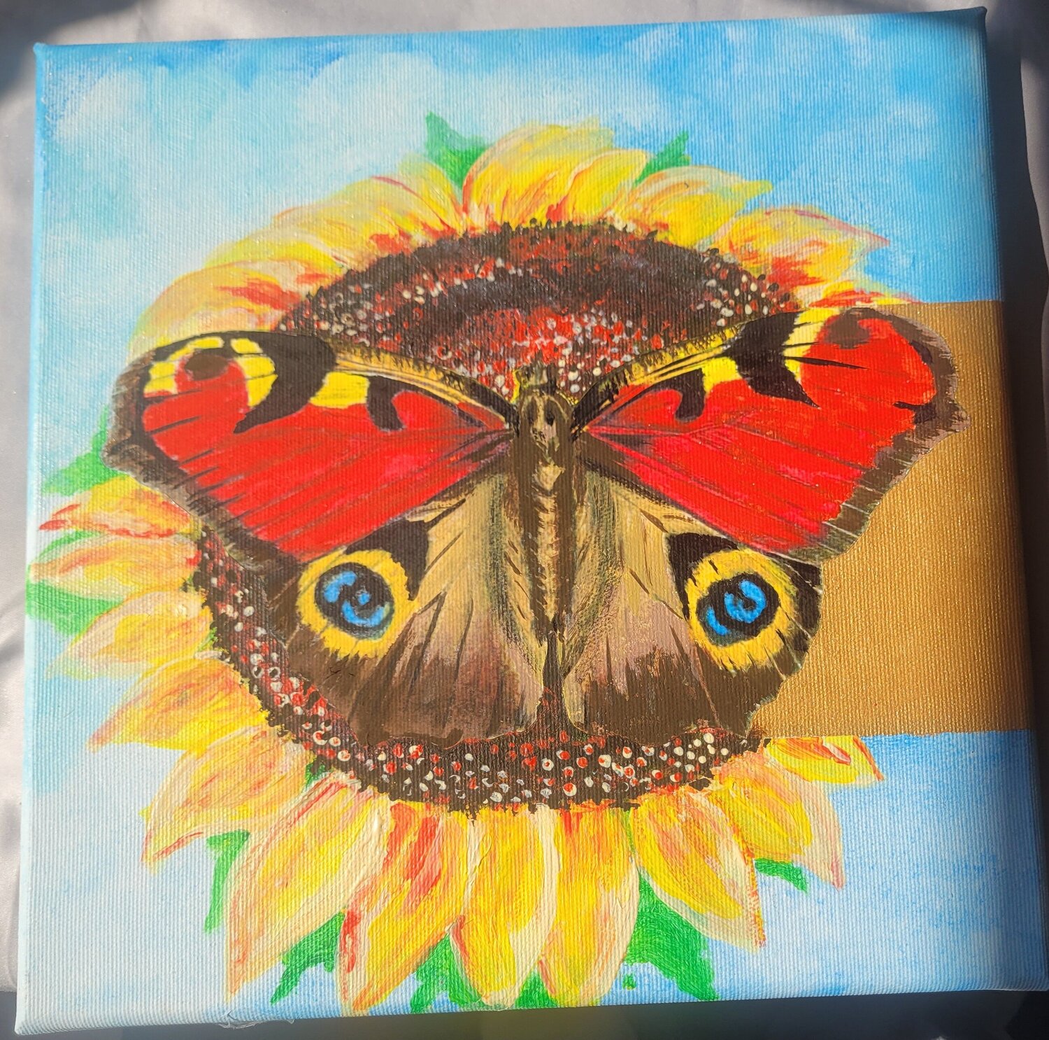 Look, a Butterfly Sat on the Sunflower Painting Frederica Henrieta Lecornu Original painting for sale
