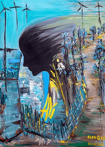 The Girl Swept Away by the Windmills by Elen Fılız Yıldırım, Painting for Sale on Select