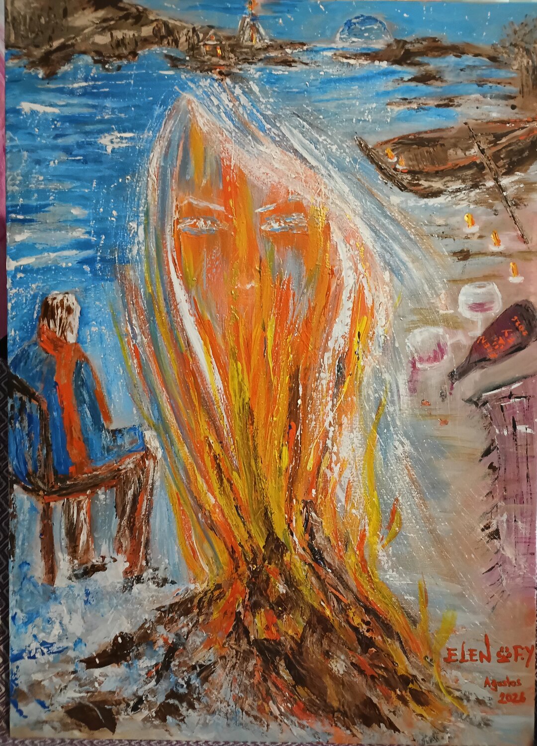 FAREWELL IN THE FLAMES Elen Fılız Yıldırım Original painting for sale