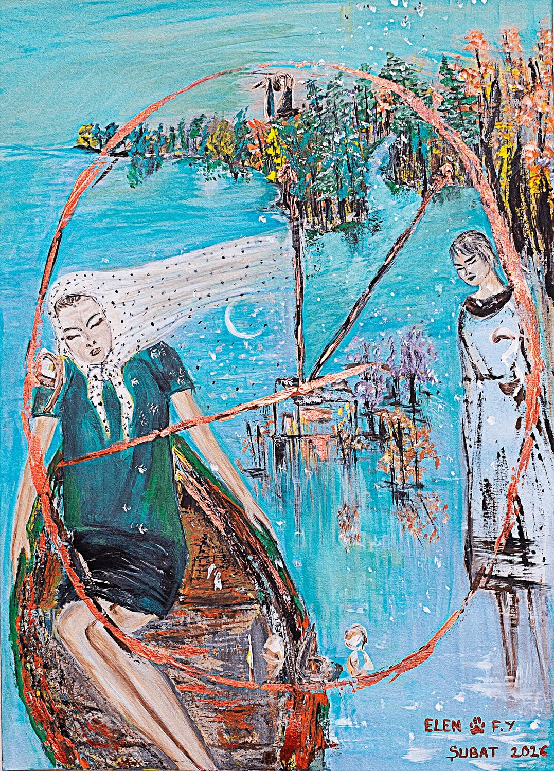 THE CLOCK OF THE HEART Elen Fılız Yıldırım Original painting for sale