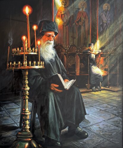 “The Light of Prayer” by Kostakis Manelis, Painting for Sale on Select