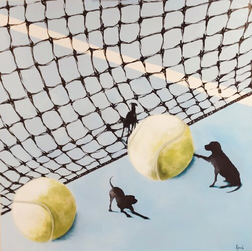 ENTRE RED Y PELOTAS by África Gil Escolar, Painting for Sale on Select