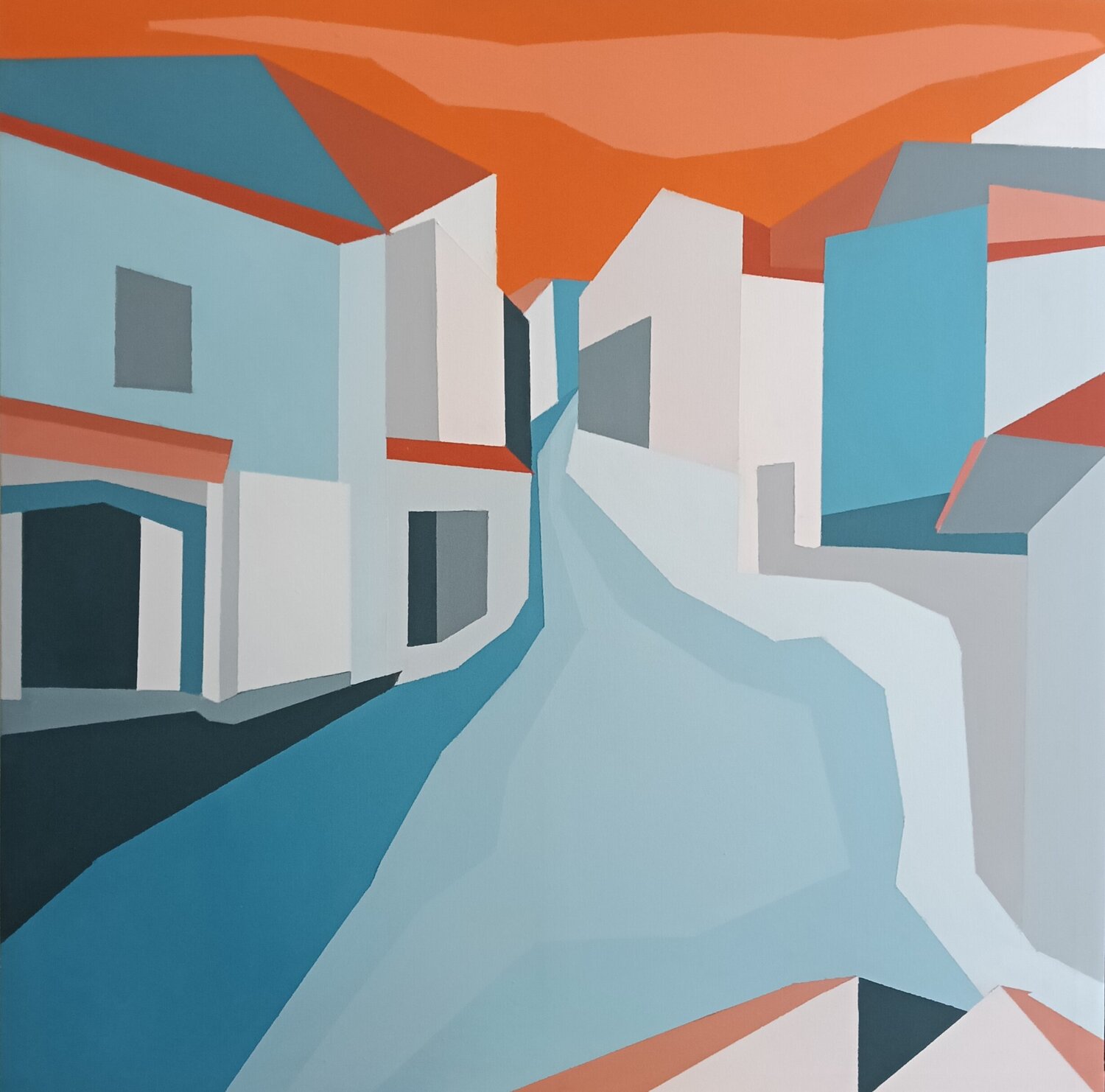 PUEBLO AZUL África Gil Escolar Original painting for sale
