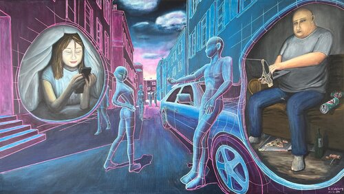Hinter der digitalen Fassade by Günter Wideburg, Painting for Sale on Select
