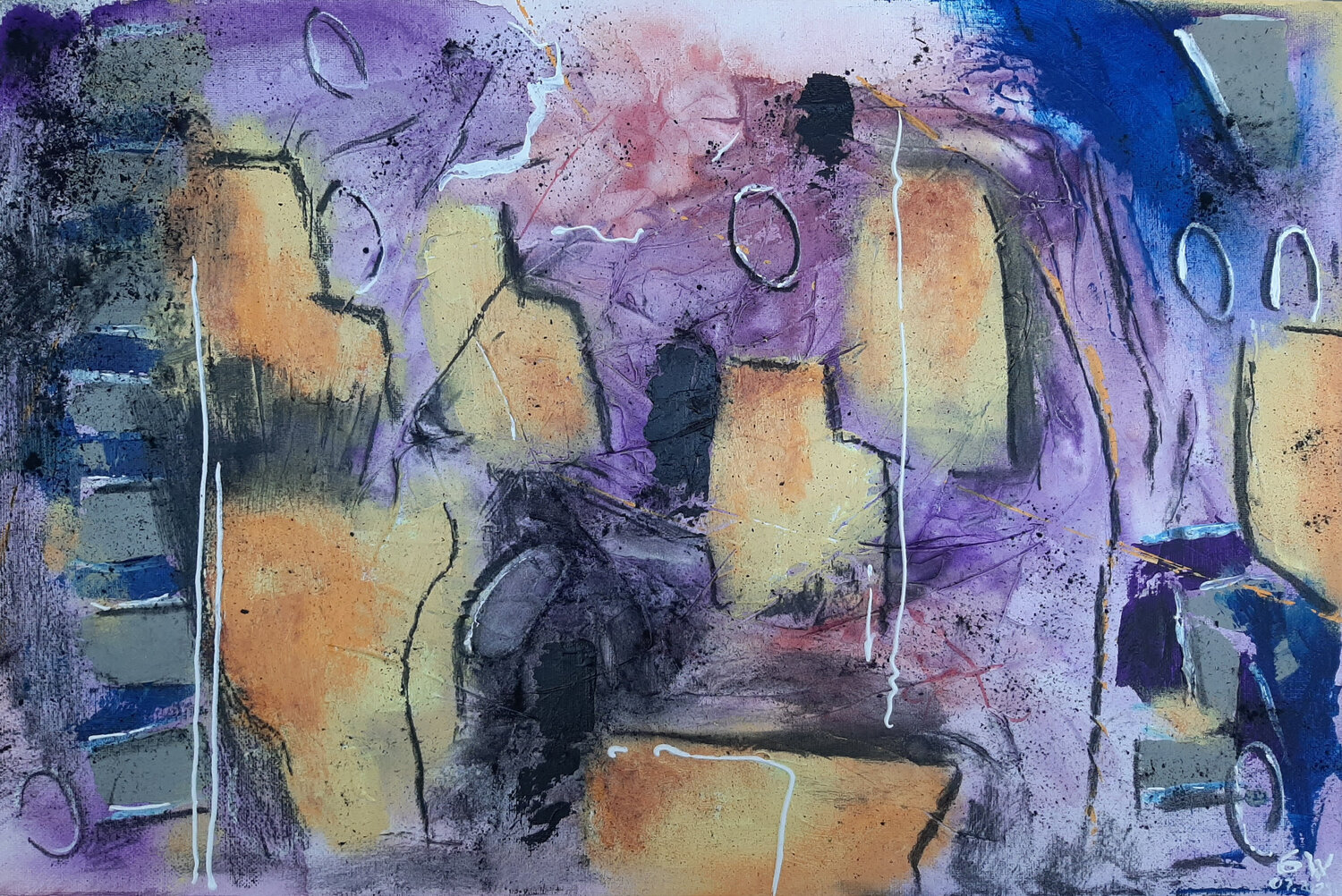 Abstrakte Stadt Günter Wideburg Original painting for sale