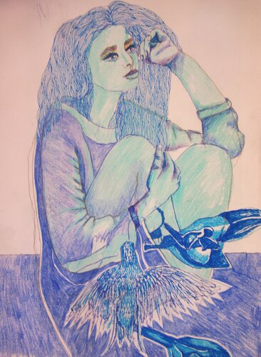 Blaue Vögel von Lilo Schmidt-Wiedenroth, Zeichnungen kaufen auf Select