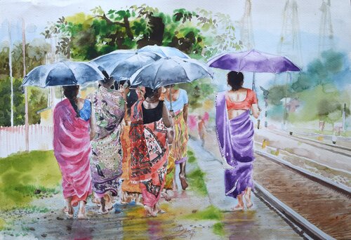 A Rainy Day by Ajoy Dey, Painting for Sale on Select