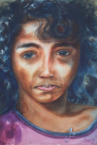 Innocent Gaze by Ajoy Dey, Painting for Sale on Select