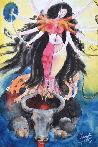 Durga Maa by Ajoy Dey, Painting for Sale on Select