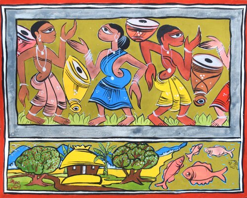 The Rhythm of Santhal Festival (PATA CHITRA With Eco Friendly Color) by Ajoy Dey, Painting for Sale on Select
