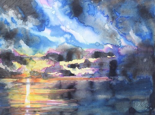 Dance of    Light on Blue Stream von Ajoy Dey, Malerei kaufen auf Select