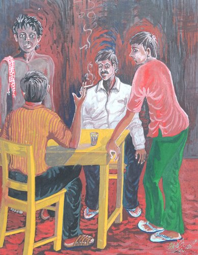 Sipping Stories (Tea House ii) by Ajoy Dey, Painting for Sale on Select