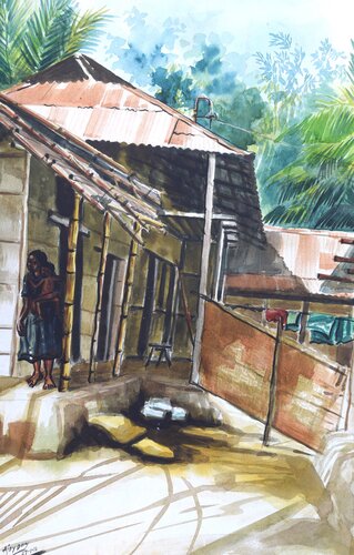 Echoes' of Rural Bengal by Ajoy Dey, Painting for Sale on Select