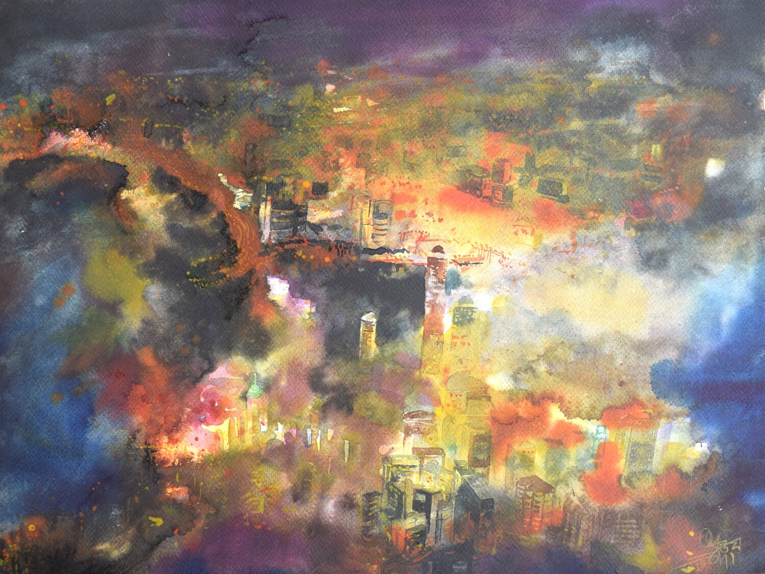 Vibrant Metropolis Ajoy Dey Original painting for sale