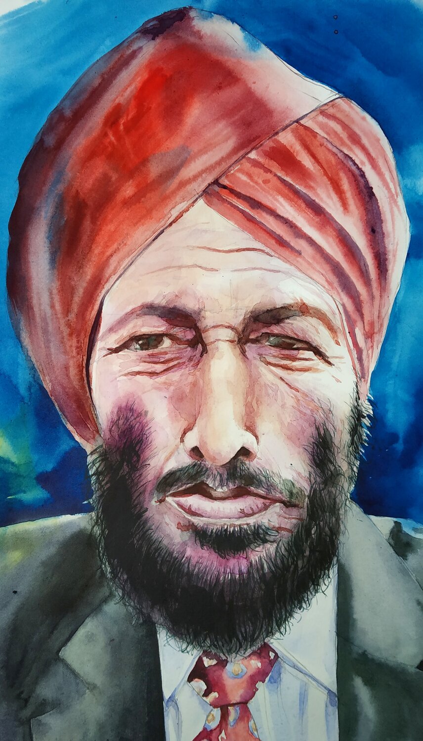 The Flying Sikh Ajoy Dey Originalgemälde zu verkaufen