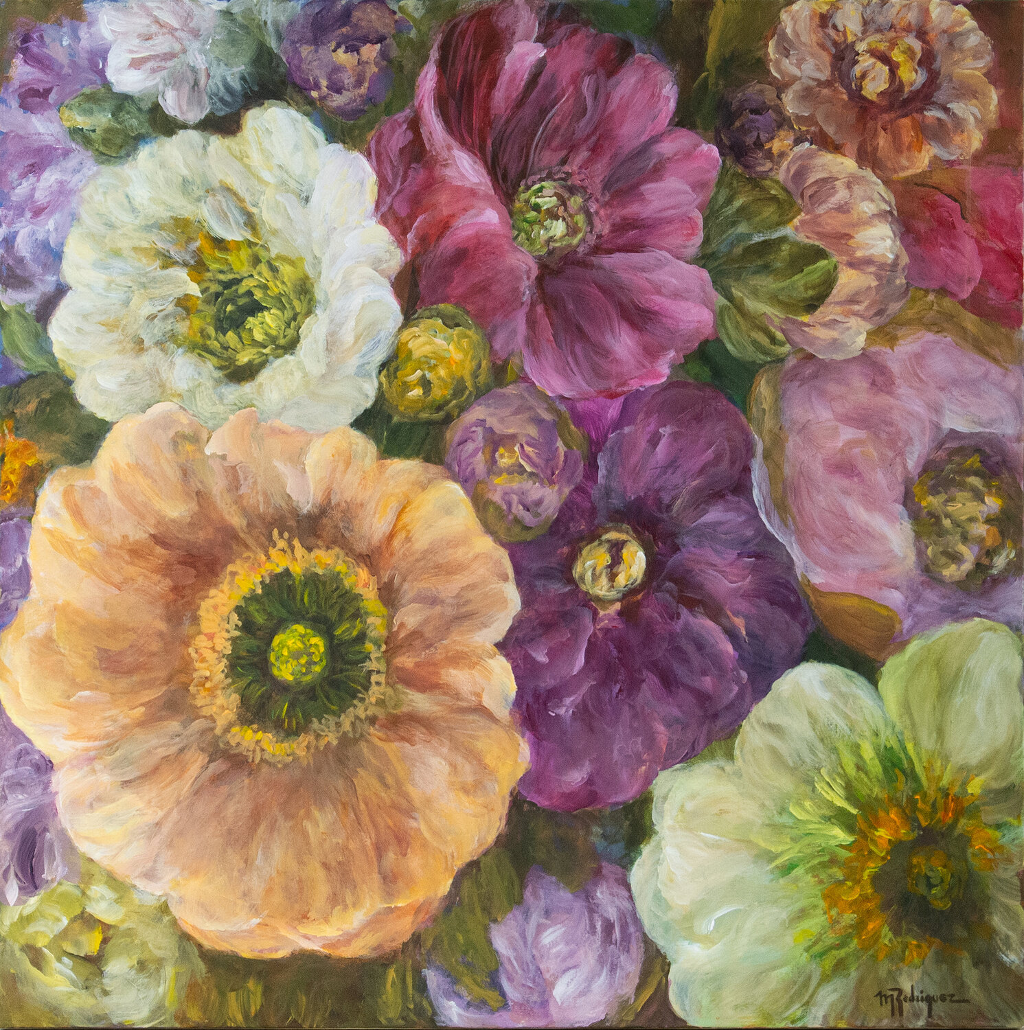 Not All the Flowers Bloom at the Same Time Maria Isabel Rodriguez Original painting for sale