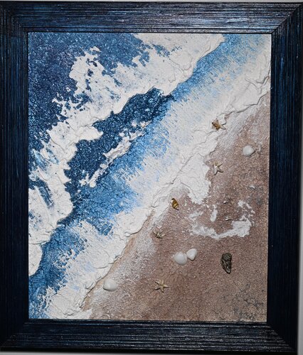 Seashore relief painting by Ozlem Karaer, Painting for Sale on Select