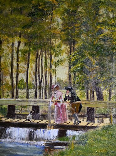 A Couple at the Bridgehead by Ozlem Karaer, Painting for Sale on Select