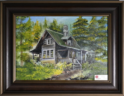 Wooden House in the Forest by Ozlem Karaer, Painting for Sale on Select