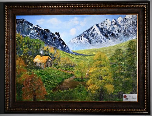 Mudbrick House on the Snowy Mountain by Ozlem Karaer, Painting for Sale on Select
