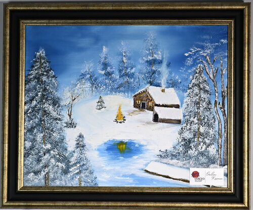 Peace in a Snowy Mountain House by Ozlem Karaer, Painting for Sale on Select