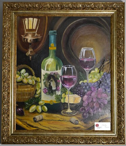 Glasses and Grapes Still Life Painting by Ozlem Karaer, Painting for Sale on Select