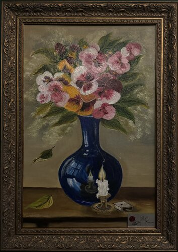 Violets and Candle by Ozlem Karaer, Painting for Sale on Select