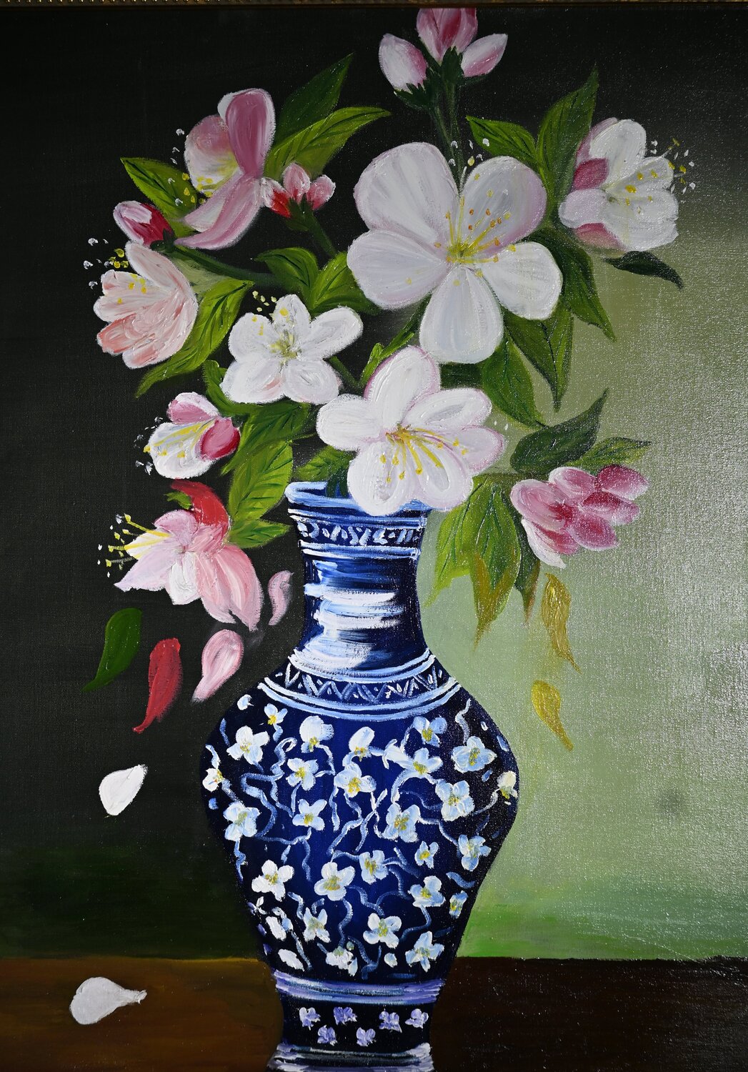 Flowers in a Tiled Vase Ozlem Karaer Original painting for sale