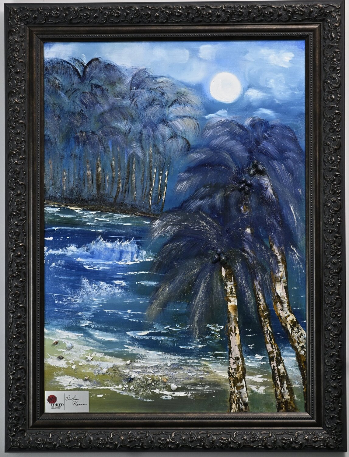 Palm trees in the moonlight Ozlem Karaer Original painting for sale