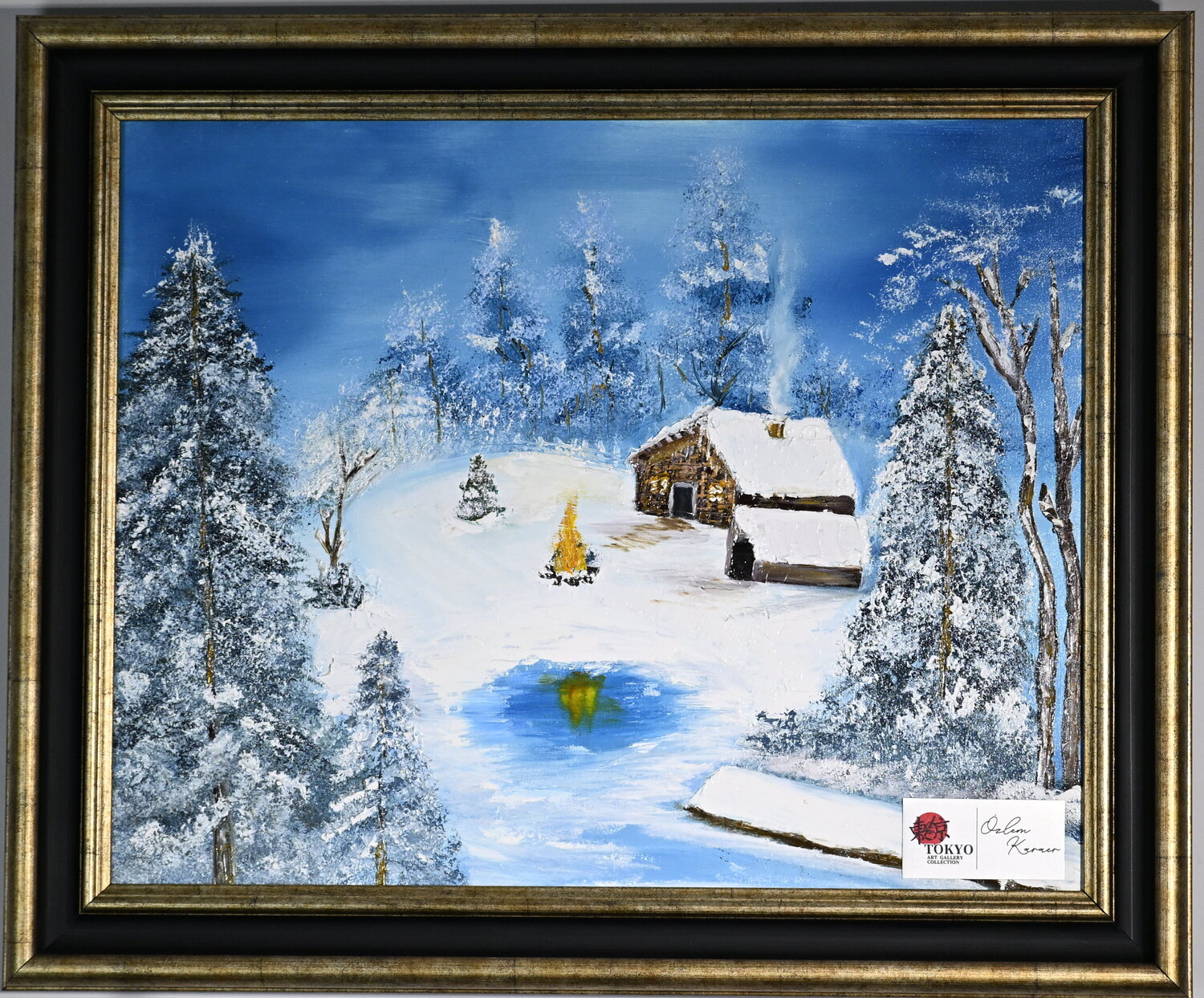 Peace in a Snowy Mountain House Ozlem Karaer Original painting for sale