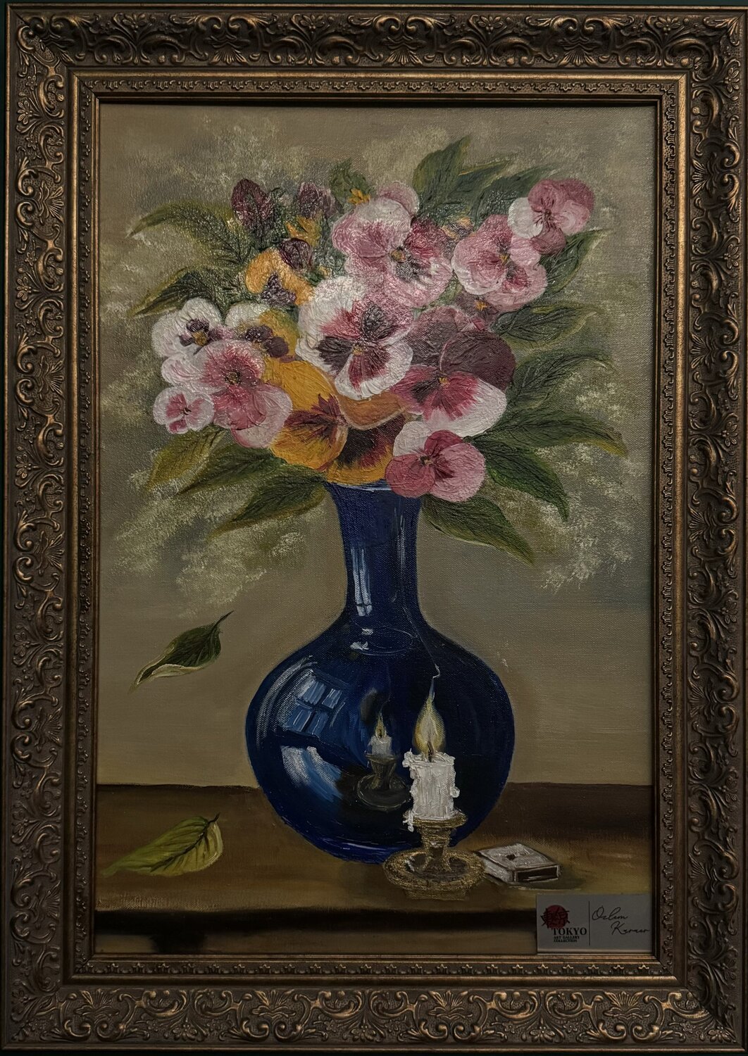 Violets and Candle Ozlem Karaer Original painting for sale