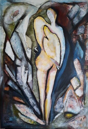 Adam et Eve découvrent l'art pariétal von Dominique Gaboriau, Malerei kaufen auf Select