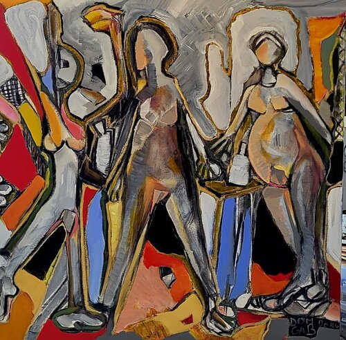 Sortie de musée (les trois grâces vont en boîte) von Dominique Gaboriau, Malerei kaufen auf Select