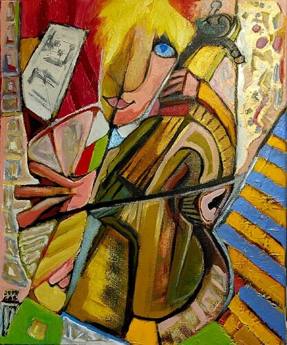 Le violoncelliste est un violoncelliste by Dominique Gaboriau, Painting for Sale on Select