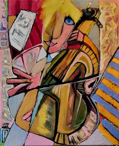 Le violoncelliste est un violoncelliste by Dominique Gaboriau, Painting for Sale on Select