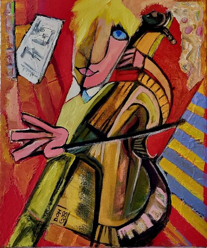Le violoncelliste est un violoncelliste by Dominique Gaboriau, Painting for Sale on Select