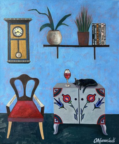 Interior con la cómoda vintage by Olga Afanasiadi, Painting for Sale on Select