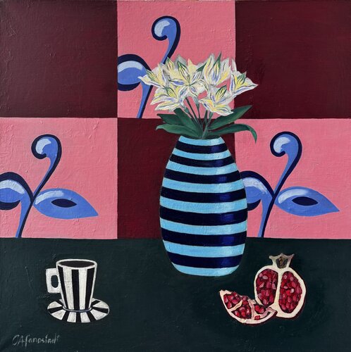 Bodegón con lilas y granada by Olga Afanasiadi, Painting for Sale on Select