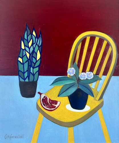 Bodegón con el sillón amarillo y la granada by Olga Afanasiadi, Painting for Sale on Select