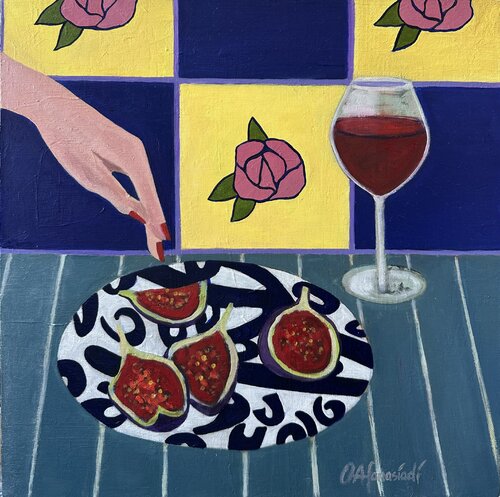 Bodegón con higos y vino by Olga Afanasiadi, Painting for Sale on Select