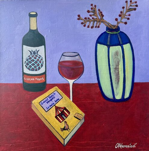 Composición con un libro y vino von Olga Afanasiadi, Malerei kaufen auf Select