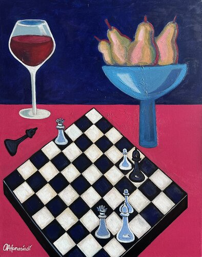 Bodegón con ajedrez y vino von Olga Afanasiadi, Malerei kaufen auf Select