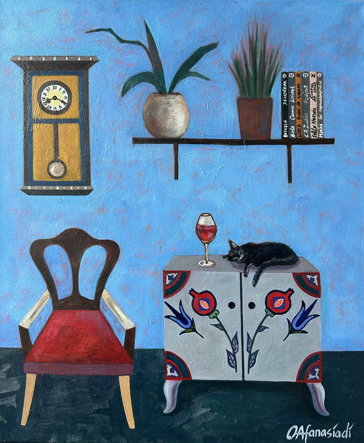 Interior con la cómoda vintage Olga Afanasiadi Original painting for sale